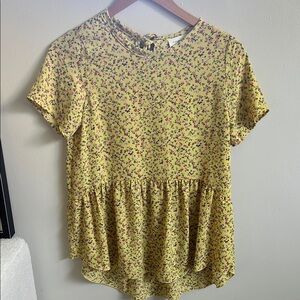 Orange Creek Yellow Peplum Blouse with Peter Pan Collar